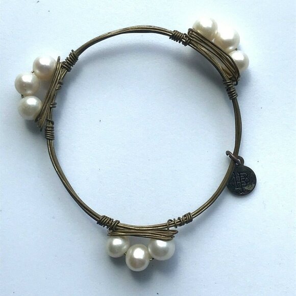 Bourbon & Boweties Gold Wire Wrap Pearl Bracelet - Picture 2 of 7